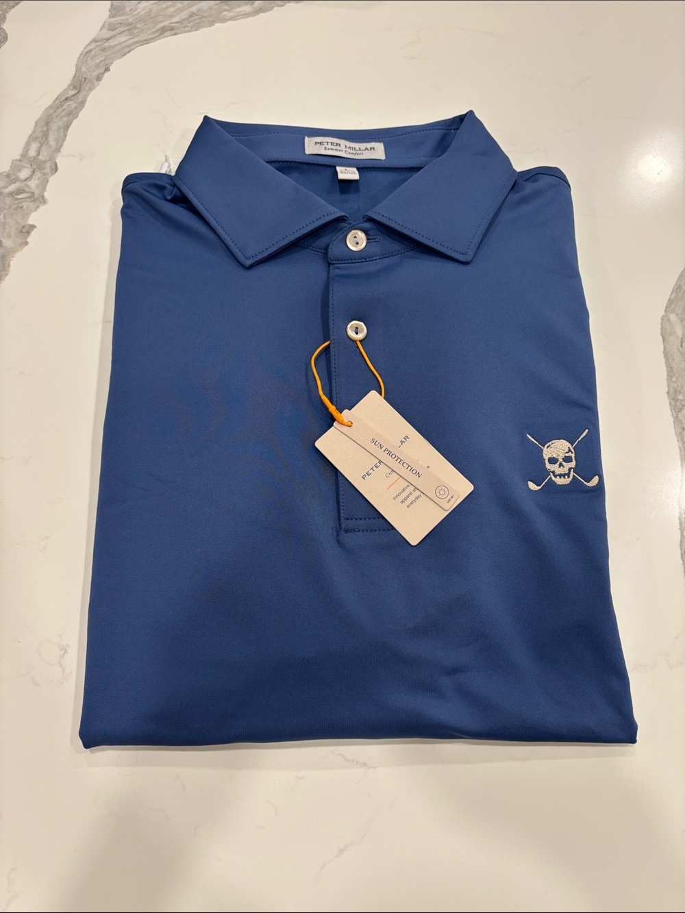 NWT Peter Millar Blue Performance Polo with Skull Motif